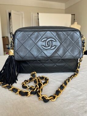Vintage Chanel Black Lambskin Tassel Camera Bag